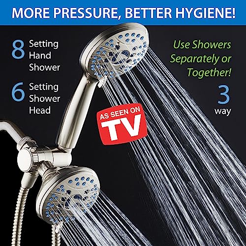 Hotel Spa AquaCare As-Seen-On-TV High Pressure 48-setting Rain & Handheld 3-way Shower Head Combo - Anti-clog Nozzles/Tub, Tile & Pet Power Wash/Extra Long 6 ft. Hose/Satin Nickel Finish - Image 2