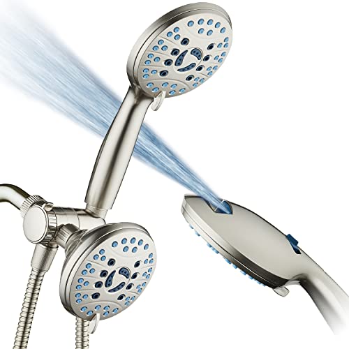 Hotel Spa AquaCare As-Seen-On-TV High Pressure 48-setting Rain & Handheld 3-way Shower Head Combo - Anti-clog Nozzles/Tub, Tile & Pet Power Wash/Extra Long 6 ft. Hose/Satin Nickel Finish - Image 1