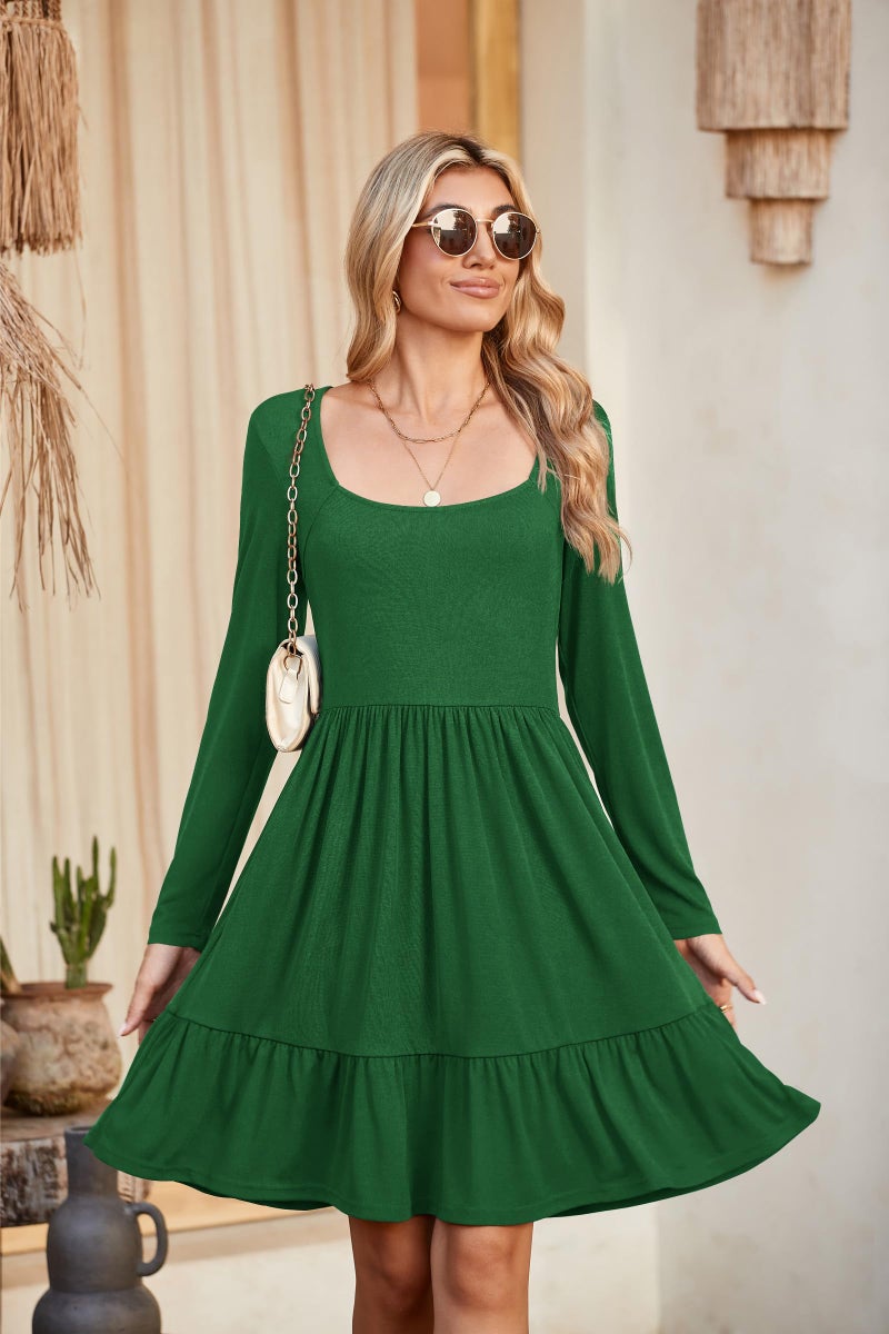 Newshows Long Sleeve Casual Womens Fall Dresses Modest Church Teacher Work Babydoll Boho Sundress 2025 with Pockets(0 Forest Green,M) - Image 4