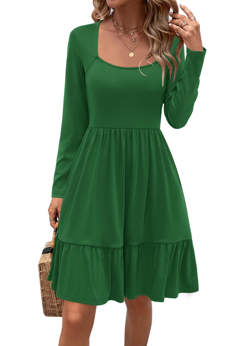 Newshows Long Sleeve Casual Womens Fall Dresses Modest Church Teacher Work Babydoll Boho Sundress 2025 with Pockets(0 Forest Green,M) - Image 1