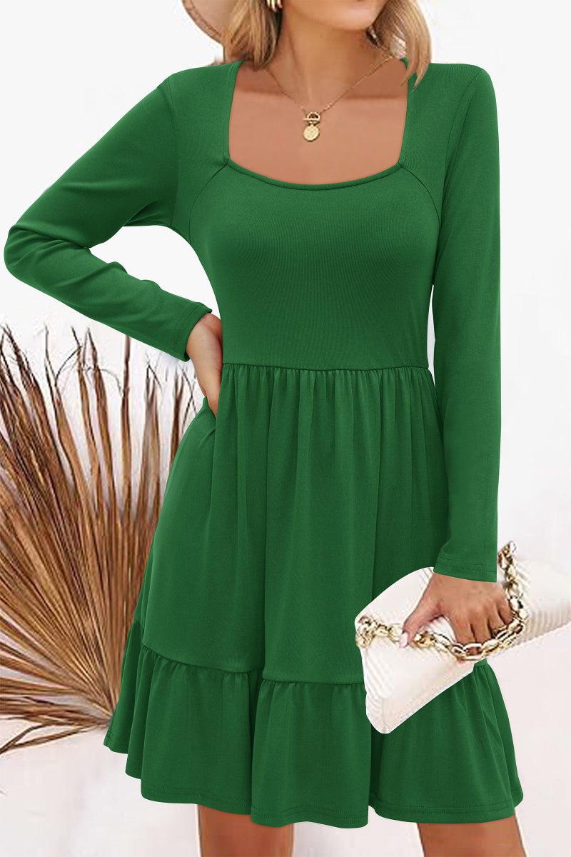 Newshows Long Sleeve Casual Womens Fall Dresses Modest Church Teacher Work Babydoll Boho Sundress 2025 with Pockets(0 Forest Green,M) - Image 2