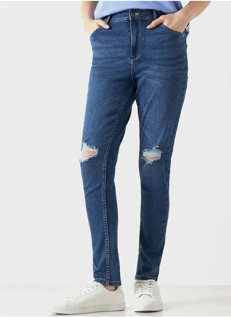 لي كوبر Super Skinny Fit Distressed Jeans