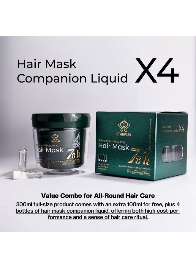 STARPLEX Repairing Hair Mask 300ml+100ml Free + 4 Companion Liquids - Silky Smooth Formula with Argan Oil Keratin Nano Keratin Amino Acids & Ceramide | 78H Long-Lasting Perfume - Image 4