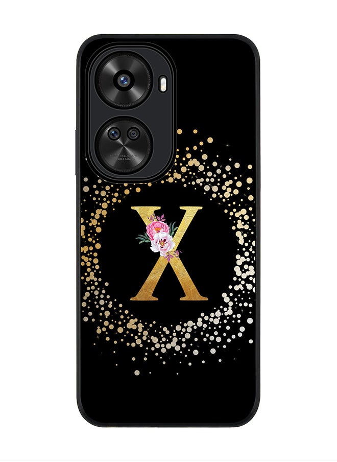 Stylizedd Rugged Black edge case for Huawei nova 12 SE / Huawei nova 11 SE 4G,Slim fit Cover Custom Monogram Initial Letter Floral Pattern Alphabet - X (Black)  - Image 1