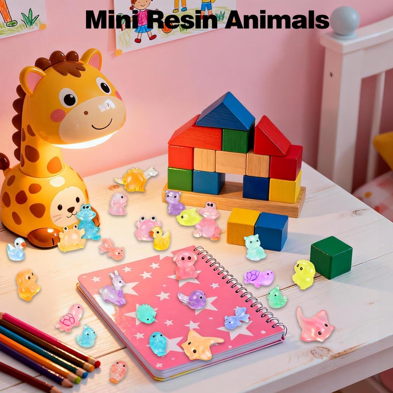 QUMMFA 100 Pcs Mini Resin Animals Glow in The Dark Tiny Ducks to Hide, Luminous Small Animal Figurines Bulk for Aquarium Decorations, 16 Different Animals with a Storage Box, Fairy Garden Accessories - Image 5