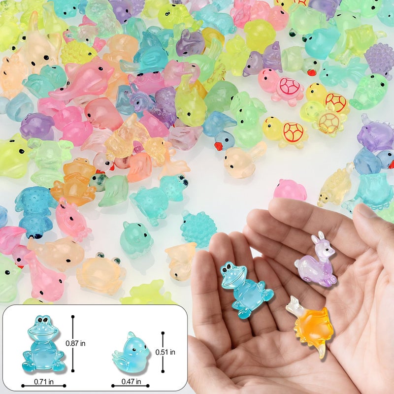 QUMMFA 100 Pcs Mini Resin Animals Glow in The Dark Tiny Ducks to Hide, Luminous Small Animal Figurines Bulk for Aquarium Decorations, 16 Different Animals with a Storage Box, Fairy Garden Accessories - Image 4