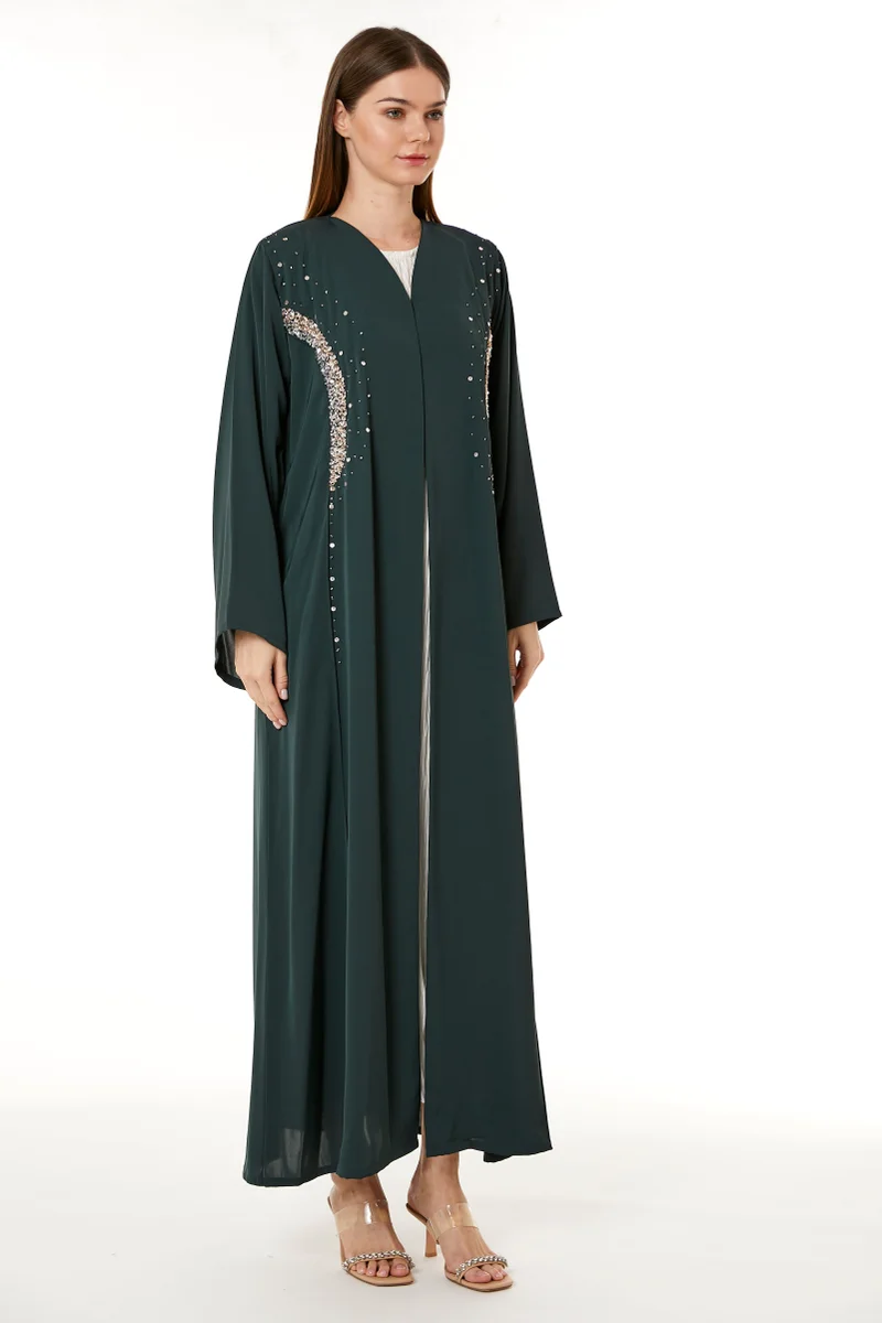 Moistreet Embellished V-Neck Abaya