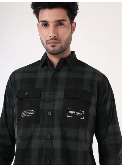 Beyoung Dual Pocket Dark Blue Checked Shirts for Men