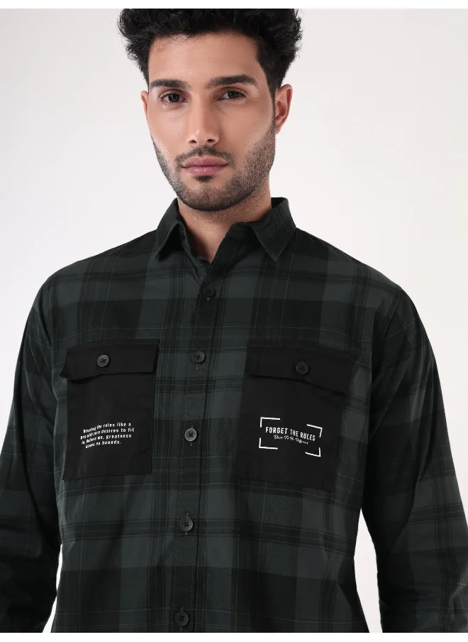 بيونغ Dual Pocket Dark Blue Checked Shirts for Men