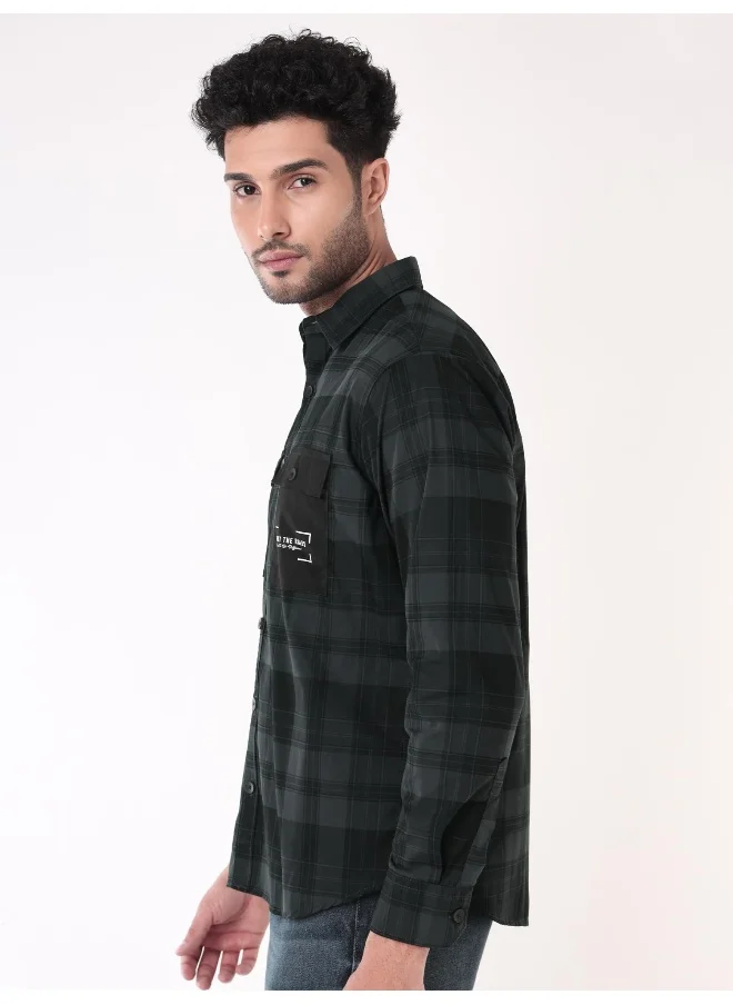 Beyoung Dual Pocket Dark Blue Checked Shirts for Men