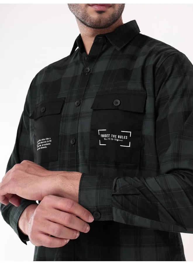 Beyoung Dual Pocket Dark Blue Checked Shirts for Men