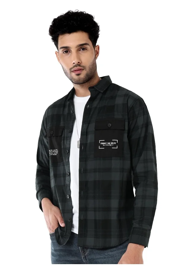 Beyoung Dual Pocket Dark Blue Checked Shirts for Men