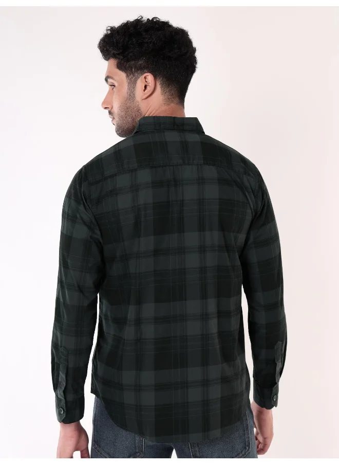 Beyoung Dual Pocket Dark Blue Checked Shirts for Men
