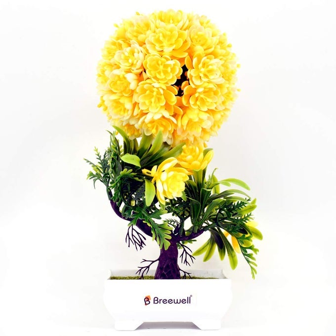 DECORATIVE INDOOR FLOWER VASE FOR OFFICE DESK DECORATION FOR DRAWING ROOM CORNER YELLOW & GREEN-BW08