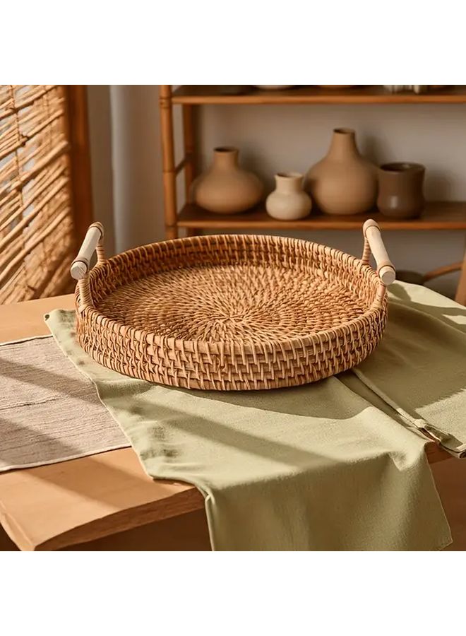 Handwoven Rattan Tray With Heat Resistant Mat Natural Brown Storage Basket 8 66in - Image 2