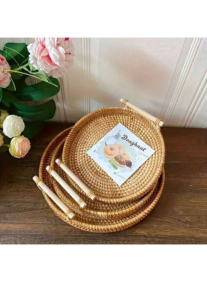 Handwoven Rattan Tray With Heat Resistant Mat Natural Brown Storage Basket 8 66in - Image 3