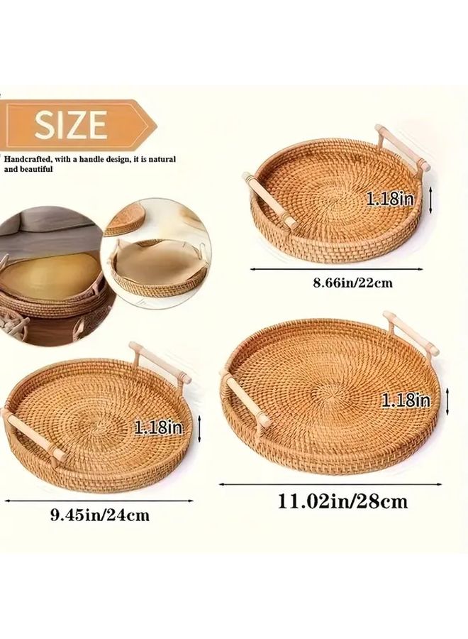 Handwoven Rattan Tray With Heat Resistant Mat Natural Brown Storage Basket 8 66in - Image 5