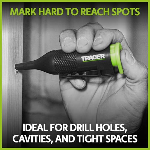 Tracer Trueshot Deep Hole Chalk Marker 4 Inch Reach High-Visibility Non Permanent Green Chalk Replaceable Cartridge One-Handed Spray Action Construction & DIY Use - Image 4