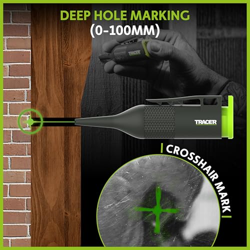 Tracer Trueshot Deep Hole Chalk Marker 4 Inch Reach High-Visibility Non Permanent Green Chalk Replaceable Cartridge One-Handed Spray Action Construction & DIY Use - Image 3