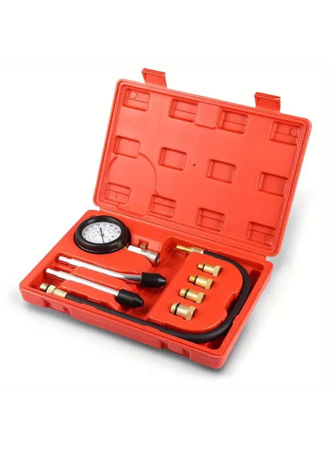 Red 8pcs Compression Tester Set with Spark Plug Tester for Car and Motorcycle Engine - Image 2