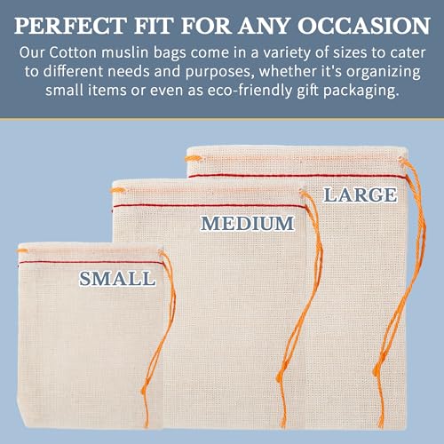 Celestial Gifts Muslin Bags - Drawstring Bags Small 50pcs - 3x5, Reusable Tea, Jewelry, Gift, Spice and Sachet Bag - 100% Cotton - Made in USA - (Red Hem & Orange Drawstring) - Image 3