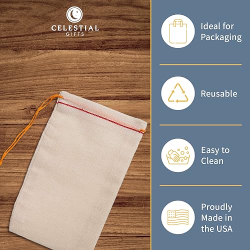 Celestial Gifts Muslin Bags - Drawstring Bags Small 50pcs - 3x5, Reusable Tea, Jewelry, Gift, Spice and Sachet Bag - 100% Cotton - Made in USA - (Red Hem & Orange Drawstring) - Image 2