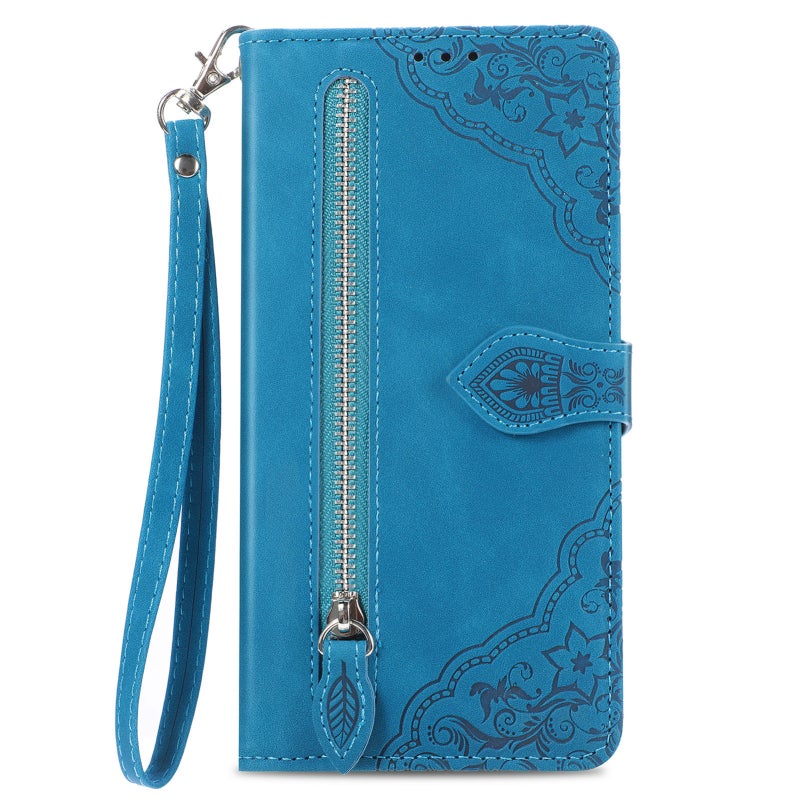 HuHa Case Cover For Nothing Phone 2a Plus Embossed Flower Zipper Leather Phone Case(Blue) - Image 2