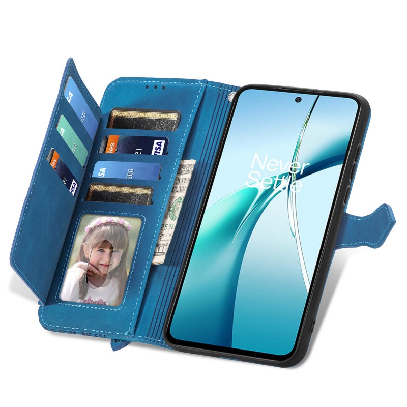 HuHa Case Cover For Nothing Phone 2a Plus Embossed Flower Zipper Leather Phone Case(Blue) - Image 4