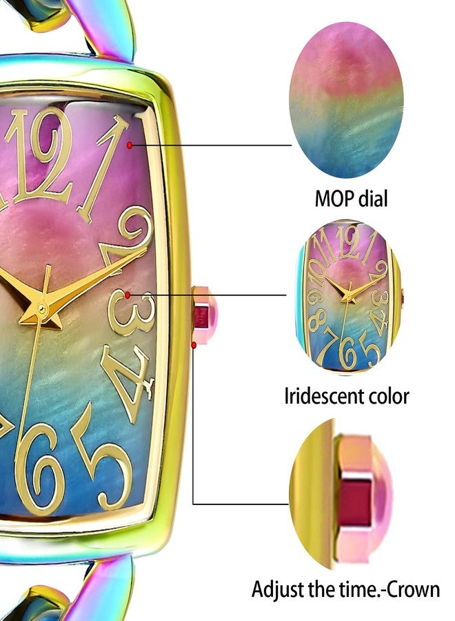 Bisley Rainbow Rectangular Watch Chain Bracelet Three Hand Analog Watch - Image 2