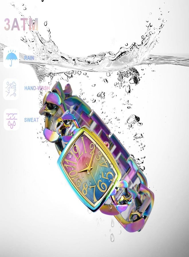 Bisley Rainbow Rectangular Watch Chain Bracelet Three Hand Analog Watch - Image 4