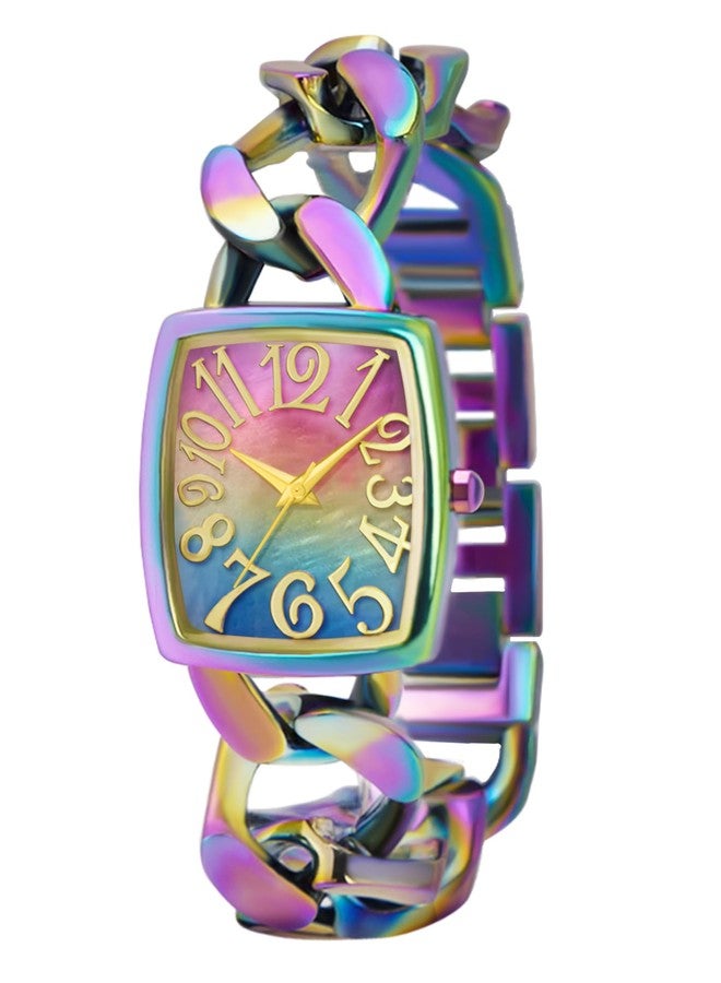Bisley Rainbow Rectangular Watch Chain Bracelet Three Hand Analog Watch - Image 1