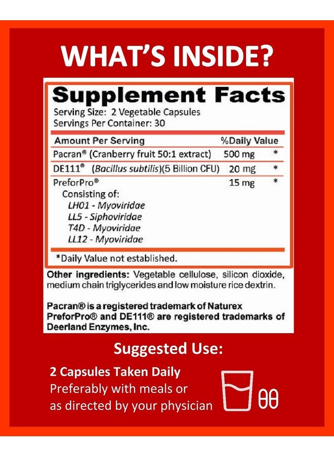 Potent Garden Urinary Support Supplements For Bladder Urinary Tract Health For Women & Men Daily Care Womens Probiotic Prebiotics & Cranberry Pacran Preforpro De111 And Cranberry Capsules 60 Ct  - Image 3