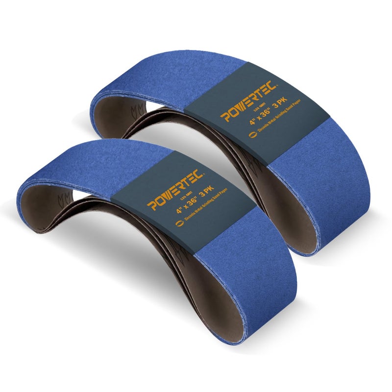 POWERTEC 6PK 4x36 Sanding Belts 120 Grit Zirconia 4 x 36 Inch Sanding Belts for Benchtop Belt and Disc Sander Belt Sandpaper for Woodworking Metal Grinding Deburring Rust Removal 443612Z3P2