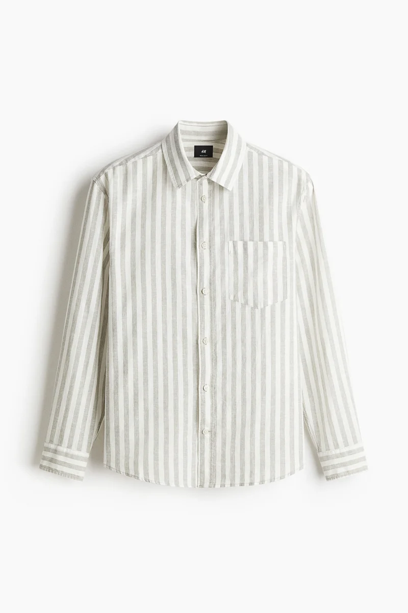 اتش اند ام قميص بقصّة عادية من مزيج الكتان