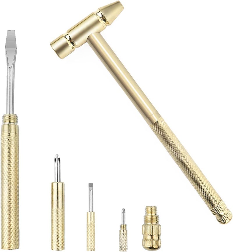 HEBEZON HEBEZON Multifunctional tool set including hammer head and screwdriver 6 in 1 Mini Multifunction AntiCorrosion AntiRust Copper Hammer Pack Of 1  - Image 1