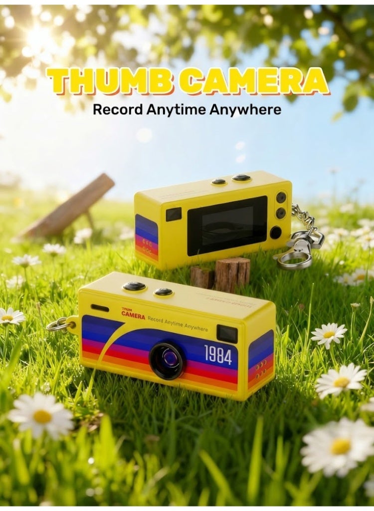 نييكام كاميرا صغيرة كلاسيكية بحجم الإبهام لتسجيل الفيديو بدقة 1080P عالية الدقة – كاميرا رقمية محمولة على شكل سلسلة مفاتيح مع شاشة LCD مقاس 0.96 بوصة، وعدسة واسعة الزاوية 130 درجة، وإضاءة مساعدة – بطاقة ذاكرة 32 جيجابايت متضمنة – كاميرا فيديو جيبية مناسبة للأطفال والمراهقين والسفر (أصفر) - Image 2
