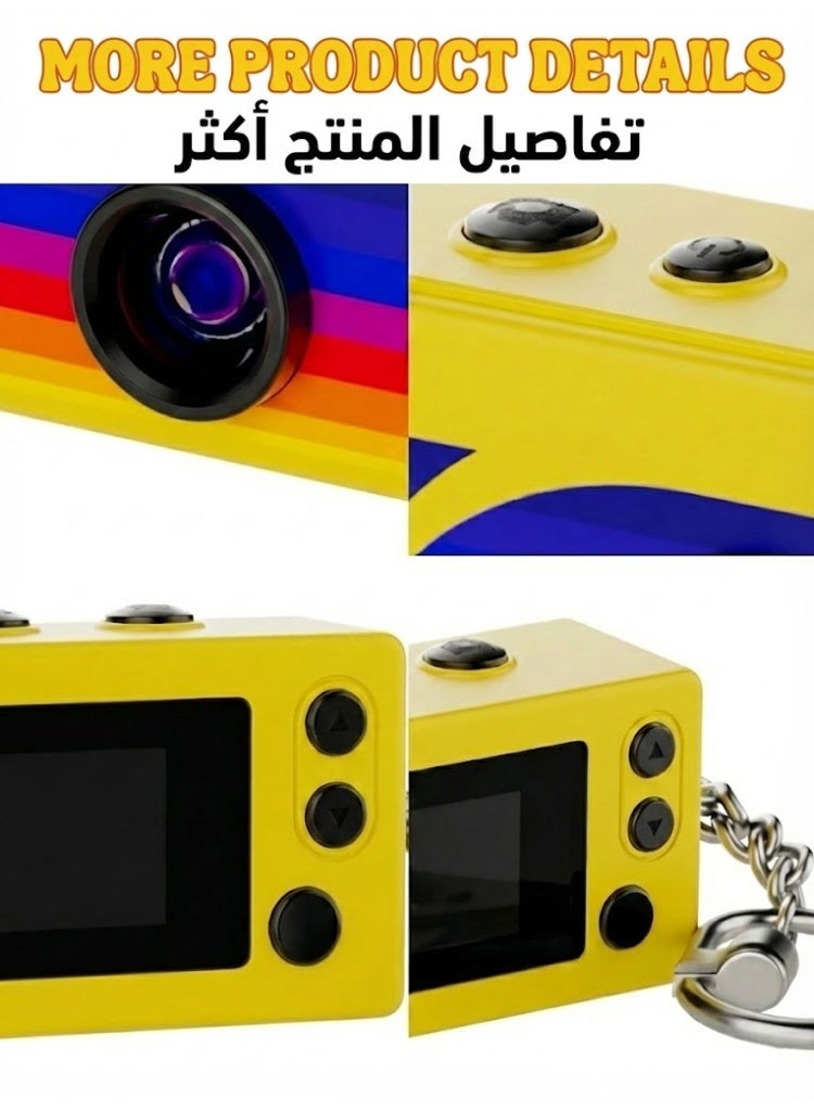 Mini Retro1080P HD Video Recorder – Portable Keychain Digital Camera with 0.96" LCD Screen, 130° Wide Angle Lens, and Fill Light – 32GB Memory Card Included – Pocket Vlog Camera for Kids, Teens, and Travel (Yellow) - Image 5