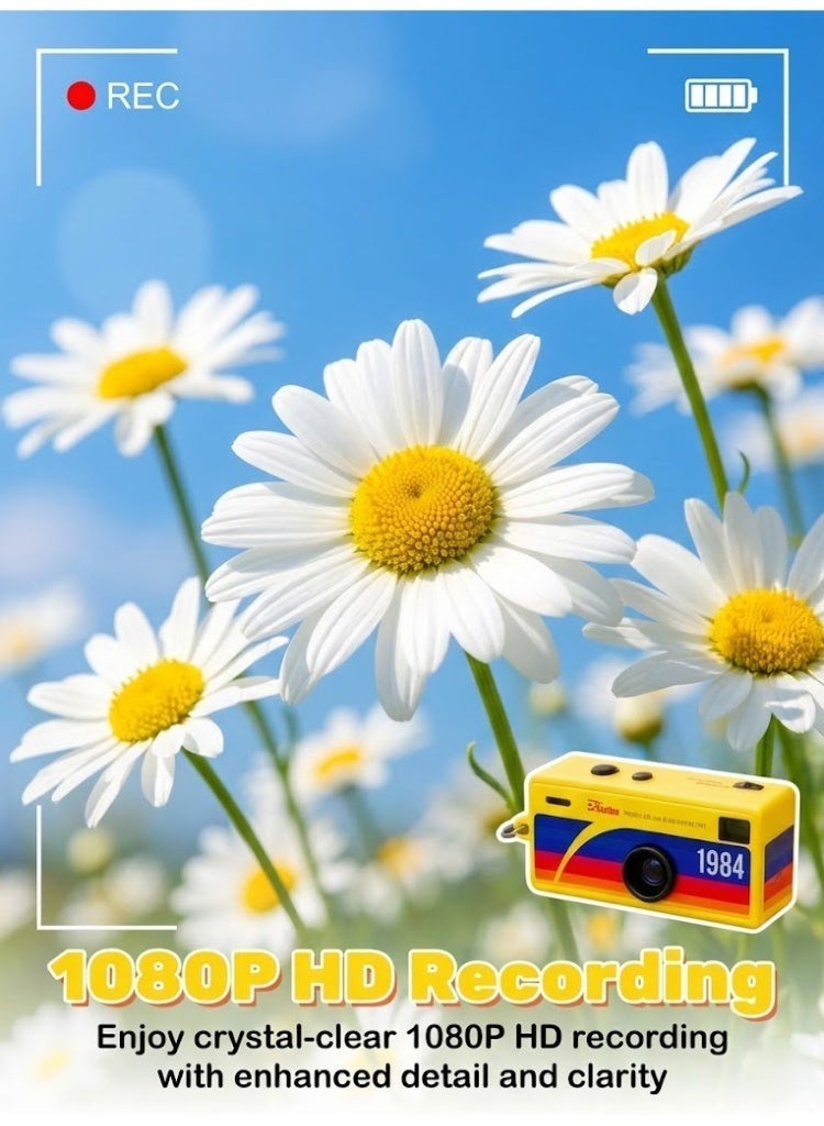 Mini Retro1080P HD Video Recorder – Portable Keychain Digital Camera with 0.96" LCD Screen, 130° Wide Angle Lens, and Fill Light – 32GB Memory Card Included – Pocket Vlog Camera for Kids, Teens, and Travel (Yellow) - Image 4