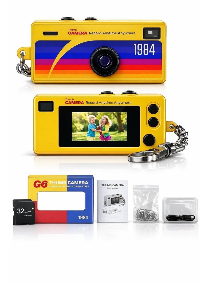 Mini Retro1080P HD Video Recorder – Portable Keychain Digital Camera with 0.96" LCD Screen, 130° Wide Angle Lens, and Fill Light – 32GB Memory Card Included – Pocket Vlog Camera for Kids, Teens, and Travel (Yellow) - Image 1