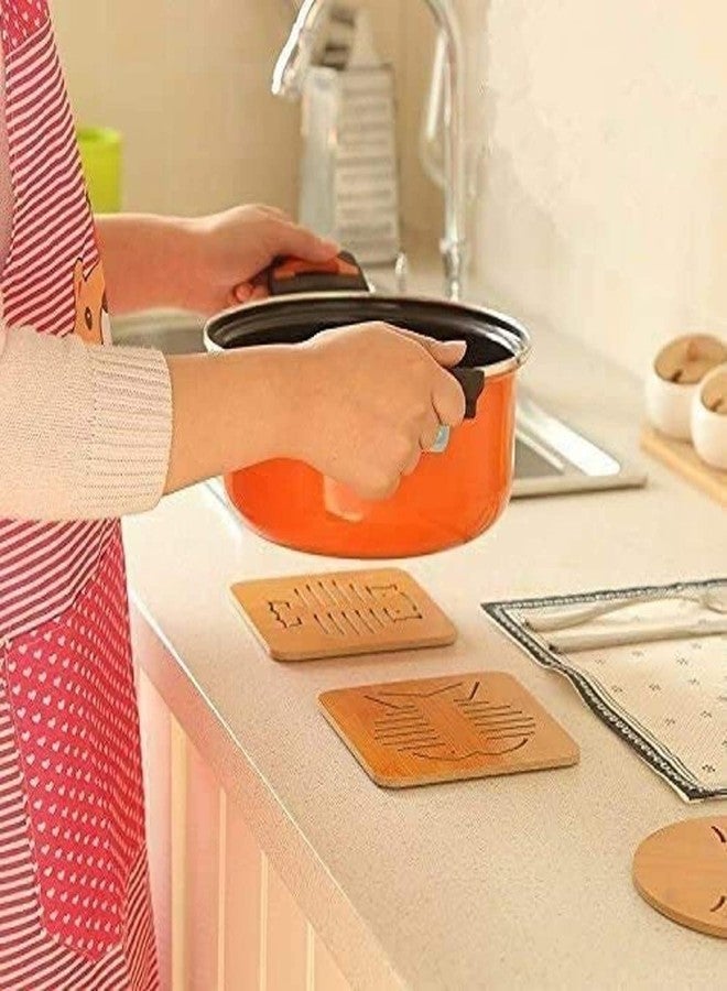 OLWICK مجموعة OLWICK® المكونة من 5 قطع من قواعد الأواني الخشبية الساخنة، وحوامل الأواني، وحصائر عازلة مانعة للانزلاق للمطبخ، وقواعد ساخنة، وحوامل أباريق الشاي، والخبز، والطبخ (نمط عشوائي) - Image 2