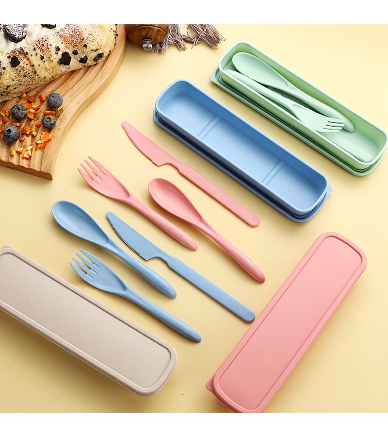 28pcs Lightweight Shatterproof Plastic Tableware Set Four Color Mix Microwave and Dishwasher Safe Reusable Plates Bowls Cups Spoons Forks Knives for Weddings Picnics Camping or Home Use - Image 4