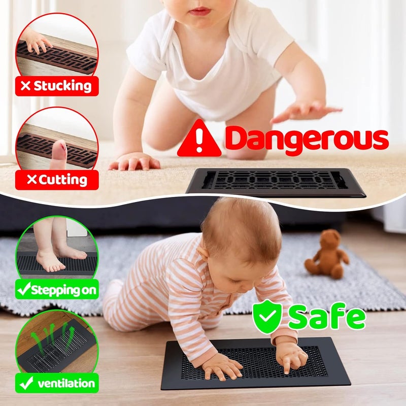 Orzbow Baby Proofing Soft Silicone Vent Cover for Home WallCeilingFloor Register of Width 53 to 59 Length 113 to 119 Child Proof Floor Air Vent Deflector Cover Easy Install Black 2 Pack - Image 2
