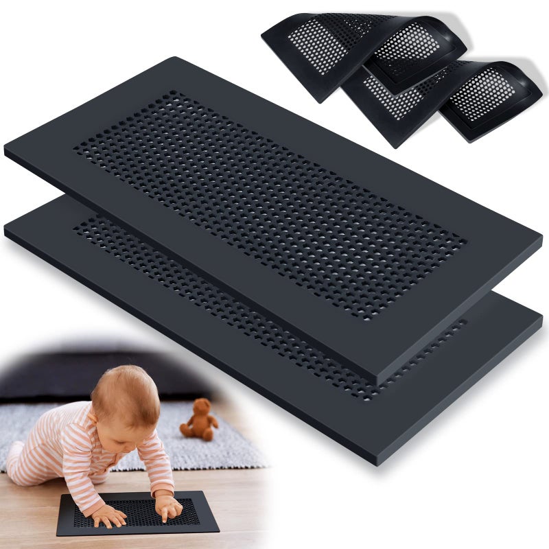 Orzbow Baby Proofing Soft Silicone Vent Cover for Home WallCeilingFloor Register of Width 53 to 59 Length 113 to 119 Child Proof Floor Air Vent Deflector Cover Easy Install Black 2 Pack - Image 1