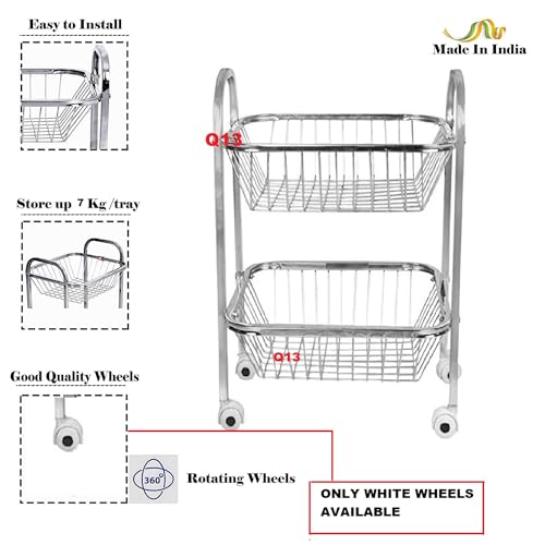 Q13® Stainless Steel Fruit & Vegetable 2 Layer (Tier) Stand Kitchen Trolley/Vegetable Organizer for Onion Potato Rack - Image 5