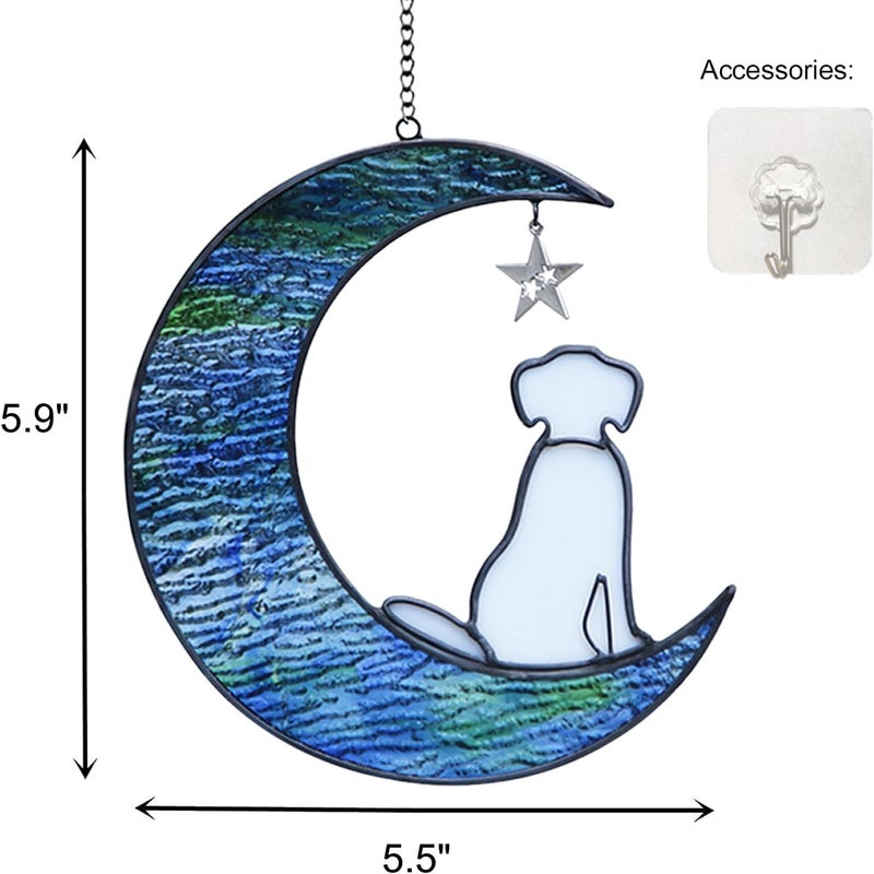 YT3 Studio Dog Memorial Gifts for Loss of Dog Sympathy Gift, Stained Glass Dog Decor on Moon Window Hanging Suncatcher Ornament Pet Sympathy Gifts for Dogs Pet Memorial Gifts for Dog Lovers Pet Loss Gifts - Image 2