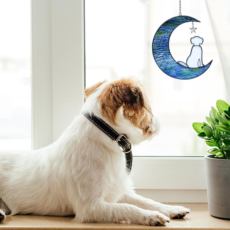 YT3 Studio Dog Memorial Gifts for Loss of Dog Sympathy Gift, Stained Glass Dog Decor on Moon Window Hanging Suncatcher Ornament Pet Sympathy Gifts for Dogs Pet Memorial Gifts for Dog Lovers Pet Loss Gifts - Image 5