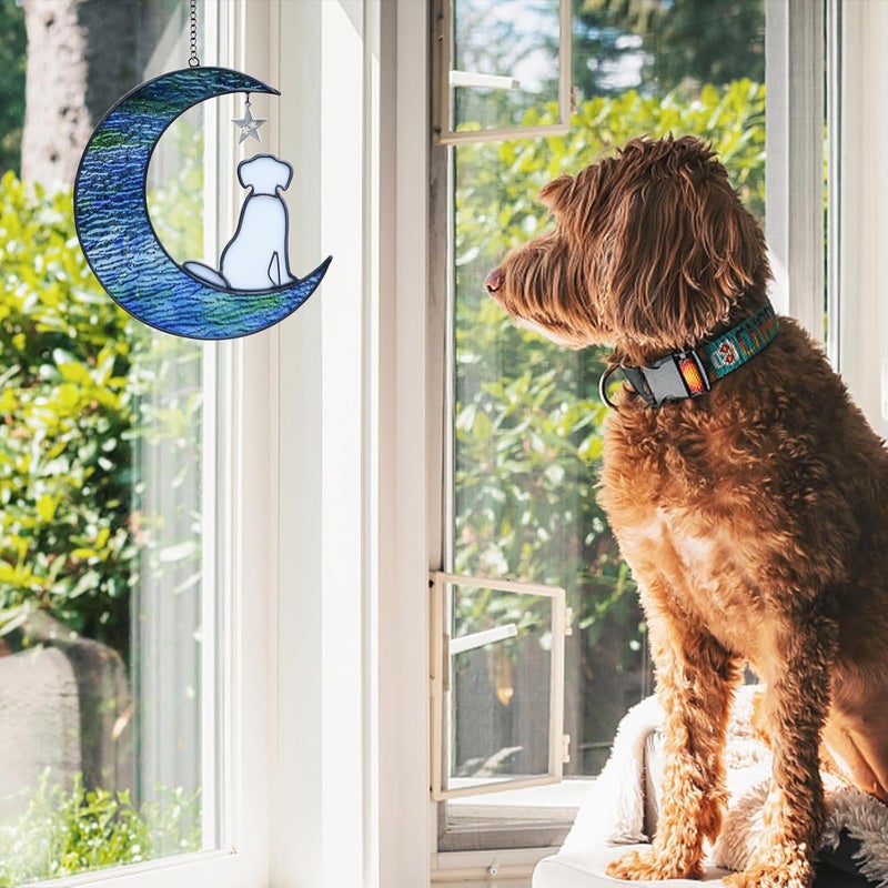 YT3 Studio Dog Memorial Gifts for Loss of Dog Sympathy Gift, Stained Glass Dog Decor on Moon Window Hanging Suncatcher Ornament Pet Sympathy Gifts for Dogs Pet Memorial Gifts for Dog Lovers Pet Loss Gifts - Image 4