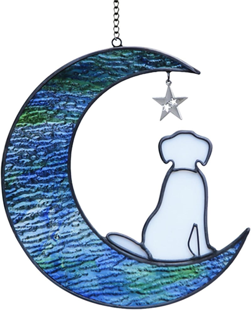 YT3 Studio Dog Memorial Gifts for Loss of Dog Sympathy Gift, Stained Glass Dog Decor on Moon Window Hanging Suncatcher Ornament Pet Sympathy Gifts for Dogs Pet Memorial Gifts for Dog Lovers Pet Loss Gifts - Image 1
