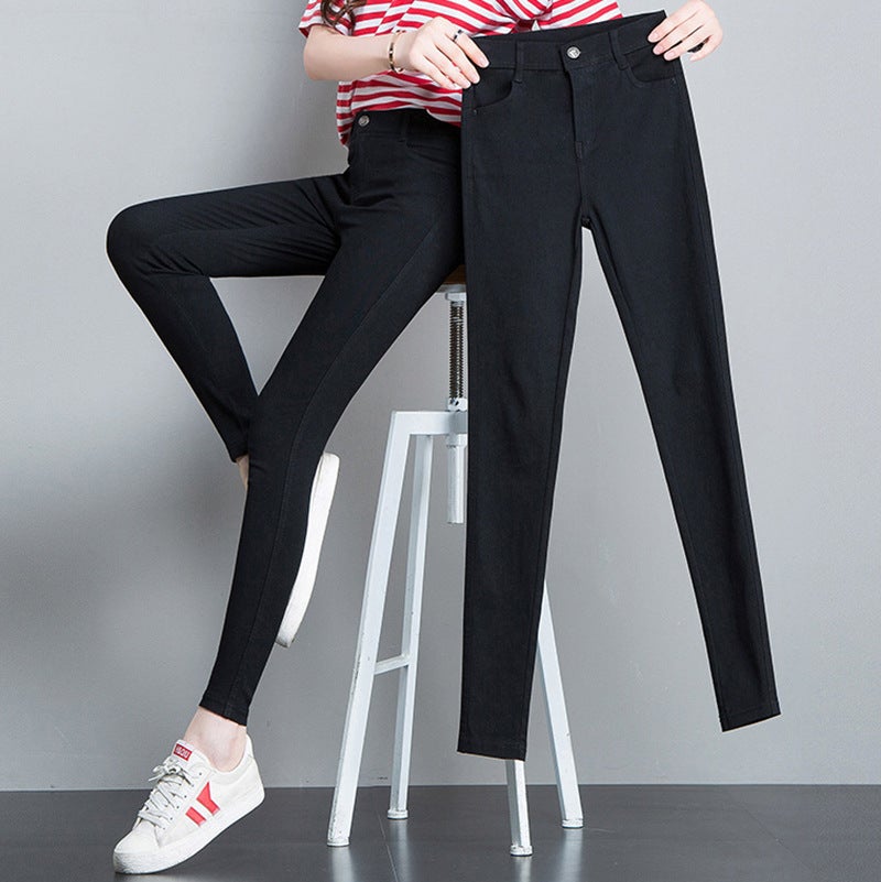 Clearance Special Autumn New Black Stretch Womens Outer Wear New Leg Pencil Pants Magic Pants Jeans Casual Pants Black single button 