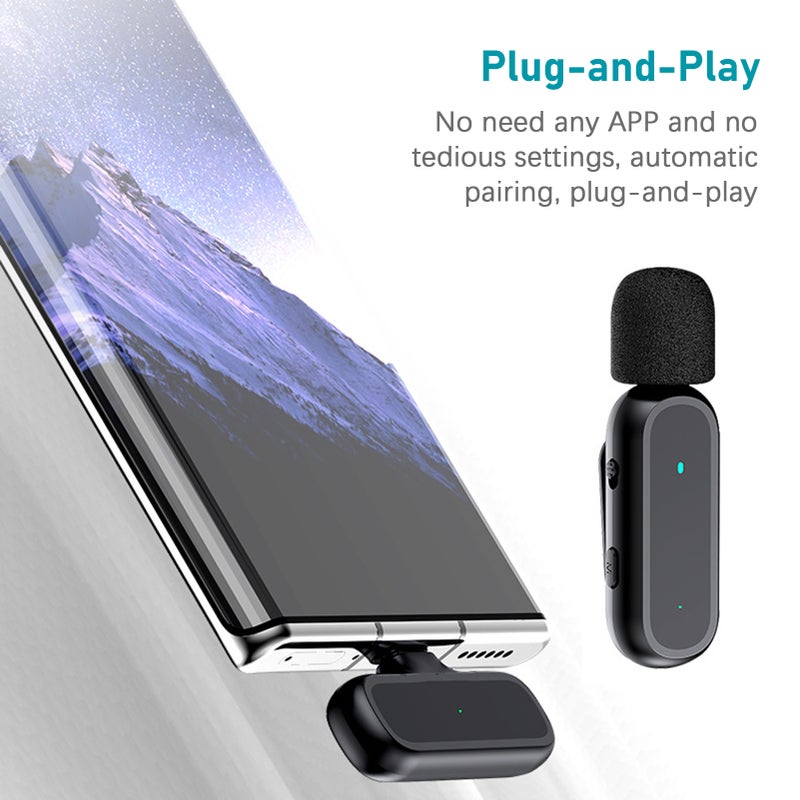 Portable One-trigger-One Wireless Clip-on Microphone System for Type-C Android Phones Video Recording Mic 20M Transmission Range Built-in Battery with Charging Case for Vlog Live Streaming Interview - Image 2